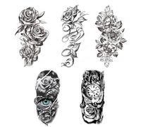 5PCS Wolf Lion Waterproof Temporary Tattoo Sticker Tiger Rose Flower Dragon Snake Skull Animal Body Art Arm Fake Tatoo Men Women(5Pcs C)