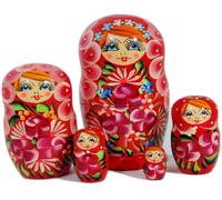 5Pezzi. Matrioska Russa Dipinta A Mano Stile 2 Con Fiori (15,24 Cm Di Altezza)
