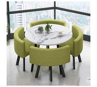 5Piece Green Dining Table Set80/90cm Round Reception & 4 Chairs for Balcony Living Room Coffee Shop Office Leisure UseSimple Stylish Design (Green 1 Round Table)