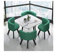 5Piece Green Dining Table Set80/90cm Round Reception & 4 Chairs for Balcony Living Room Coffee Shop Office Leisure UseSimple Stylish Design (Green 2 Square Table)