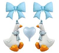 5Pps One Silly Goose Palloncini Blue Goose Palloncini Palloncini 3D Oca in Piedi con Fiocco & Palloncini a Cuore, Baby Shower, Rivelazione di genere, Decorazione per feste di compleanno per ragazzi