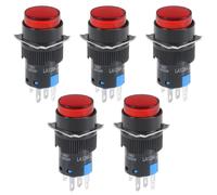 5pz 16mm Momentaneo Interruttore pulsante Rosso Luce Rotondo Pulsante 1 NO 1 NC