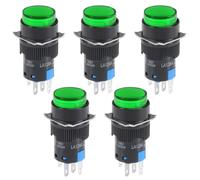 5pz 16mm Momentaneo Interruttore pulsante Verde Luce Rotondo Pulsante 1 NO 1 NC