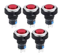 5pz 22mm Momentaneo Interruttore pulsante Rosso Luce con Anello Fisso 1 NO 1 NC