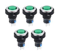 5pz 22mm Momentaneo Interruttore Pulsante Verde Luce Con Anello Fisso 1No 1Nc
