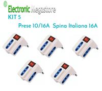 5PZ ADATTATORE ELETTRICO TRIPLA 16A CON 3 PRESE CON INTERRUTTORE BIANCA