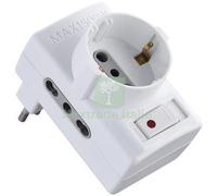 5PZ ADATTATORE TRIPLO 10A 16A+SCHUKO ELECTRALINE BIANCO 2P+T ASIMMETRICO + INTE: