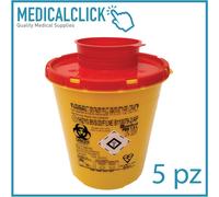 5pz Contenitore in plastica con coperchio per aghi e taglienti capacità 1,5litro