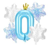 5pz Decorazioni Palloncini Neve Feste Compleanno, Numero Blu e 4pz Palloncini Fiocco Neve Decorazioni e Bomboniere per Feste Compleanno a Principessa Blu Paese Meraviglie Invernale(Numero 0)