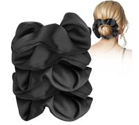 5pz Scrunchies Raso per Capelli，GeeRic Scrunchies Morbido Lusso Moda Alta Elasticità, Elastico Capello Senza Crespo Grande Elastici per Capelli Chignon/Coda Cavallo Spessi/Sottili/Fini/Ricci Nero