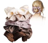 5pz Scrunchies Raso per Capelli，GeeRic Scrunchies Morbido Lusso Moda Alta Elasticità, Elastico Capello Senza Crespo Grande Elastici per Capelli Chignon/Coda Cavallo Spessi/Sottili/Fini/Ricci Marrone