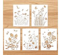 5pz Stencil Fiori Selvatici Grandi, Stencil Riutilizzabili di Foglie e Floreali Modelli Disegno Farfalle di Piante Vivaci per Dipingere su Tela Legno Artigianale Parete Fai Da Te (Stile A)