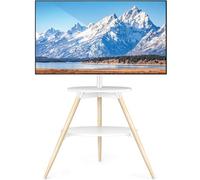 5Rcom Cavalletto per TV con 2 ripiani, girevole e regolabile in altezza, in legno, per schermo LED LCD OLED da 32-65 pollici, VESA max 400 x 400 mm, carico massimo 40 kg, bianco