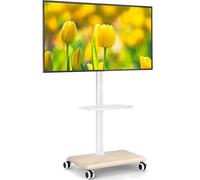 5Rcom TV Portatile con Piedistallo con Ruote per 27-55 Pollici, Supporto TV da Pavimento con Legno Base, TVs con le Ruote con Ripiano Max VESA 400x400mm 30kg (Bianca)