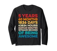 5th Birthday 5 Years of Being Awesome Vintage 5 Years Old Maglia a Manica