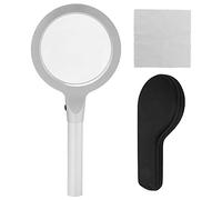 5X 10X Handheld Magnifying Glass, Illuminated Lighted Magnifier with 12 LED, Ergonomic Metal Handle, Silver White Reading Magnifier for Elderly and Low Vision Users