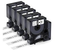 5x 45010 Nastro per Etichette Aken Compatibile con Dymo D1 12mm x 7m | Compatibile con Dymo LabelManager 160 280 210D 360D 420P, Nastro Nero su Transparente