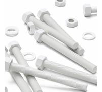 5x bulloni PP bianchi a testa esagonale M16 x 150 mm, dadi e rondelle in plastica