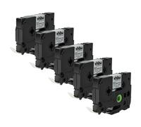 5x Cassetta per Brother P-Touch PT-9800PCN PT-E500 PTE500VP 11,7mm nero-bianco