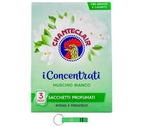 5X CHANTECLAIR Sacchetti Profumati I Concentrati - Sacchetti Profumati per Biancheria - Muschio Bianco - Ogni Confezione Contiene 3 Sacchetti Profumati + Beni Culinari Portachiavi Gratuito