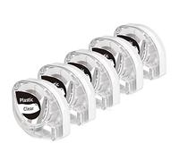 5x Clear Plastica Nastro Etichette 12mm x 4m Compatibile con Dymo Letratag Plastic Nastri Ricarica, Compatibile per Phomemo P12 Etichettatrice & LT-100H LT-110T XR XM Plus QX50, Nero su Trasparente