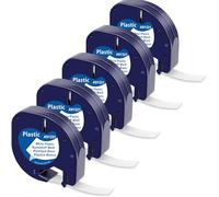 5x Compatibile con Dymo Letratag Nastro per Etichette 12mm x 4m, Nastri Ricarica, Compatibile con Dymo LetraTag Plastica Ricarica per XR XM 100H LT100T 200B, Nera su Bianco