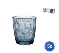 5x Confezione 3 Bicchieri In Vetro Diamond Acqua Blu 30Cl