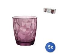 5x Confezioni 3 Bicchieri In Vetro Diamond Acqua Purpl 30 cl Trasparente Rocco
