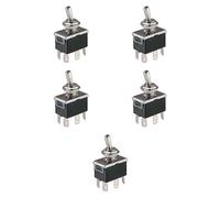5x Deviatore a leva ON-OFF-ON, bipolare DPDT, 3 posizioni, OFF centrale, foro di montaggio 12mm M12, da pannello, portata 12V 220V 10A, contatti 6,35 mm, levetta, 2 vie, 2 scambi, interruttore