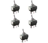5x Deviatore a leva ON-OFF-ON, unipolare SPDT, 3 posizioni, OFF centrale, foro di montaggio 12mm M12, da pannello, portata 12V 220V 10A, contatti 6,35 mm, levetta, 1 via, 1 scambio, interruttore