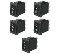 5x Deviatore ON-OFF-ON a bilanciere I-0-II, tasto nero, unipolare SPDT, 3 posizioni, rettangolare, da pannello, a scatto autobloccante, foro 19x13mm, portata 220V 230V 6A, contatti 4,8mm, basculante