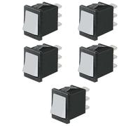 5x Deviatore ON-ON a bilanciere, tasto bianco, unipolare SPDT, 2 posizioni, rettangolare, montaggio a pannello a scatto, autobloccante, foro 19x13mm, portata 220V 230V 6A, contatti 4,8mm, basculante