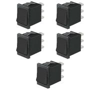 5x Deviatore ON-ON a bilanciere, tasto nero, unipolare SPDT, 2 posizioni, rettangolare, montaggio a pannello a scatto, autobloccante, foro 19x13mm, portata 220V 230V 6A, contatti 4,8mm, basculante