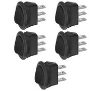 5x Deviatore ON-ON a bilanciere, tasto nero, unipolare SPDT, 2 posizioni, rotondo, montaggio a scatto, da pannello, foro diametro 20mm, portata 220V 230V 6A, contatti terminali in ottone 4,8 mm