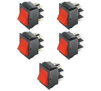 5x Deviatore ON-ON a bilanciere, tasto rosso luminoso, bipolare DPDT, 2 posizioni, rettangolare, autobloccante, a scatto, da pannello, foro 31x22mm, portata 220V 230V 15A, contatti in ottone 6,35mm