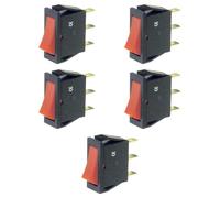 5x Deviatore ON-ON a bilanciere, tasto rosso, unipolare SPST, 2 posizioni, rettangolare, autobloccante, montaggio a pannello, foro 29x10mm, portata 220V 230V 16A, contatti ottone 6,35mm, basculante