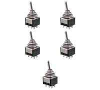 5x Deviatore ON-ON a leva, bipolare DPDT, 2 posizioni, foro montaggio 6mm, da pannello, portata 12V 220V 3A, contatti in ottone a saldare, levetta, switch, 2 vie, 2 scambi, interruttore