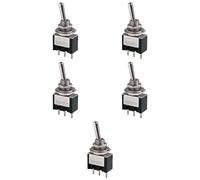 5x Deviatore ON-ON a leva, unipolare SPDT, 2 posizioni, foro montaggio 6mm, per circuito stampato PCB, portata 12V 220V 3A, contatti in ottone, levetta, switch, 1 via, 1 scambio, interruttore