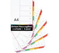 5X Divisori Raccoglitori Ad Anelli A4 Multicolore - Separatori Raccoglitore Ad A