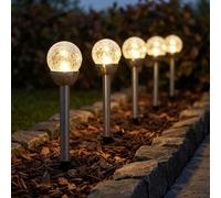 ETC Shop Lampada Solare Sfera LED da Esterni Vetro Argento IP44 con Picchetto 5x