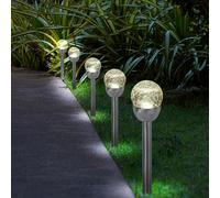 5x Esterni Lampada Solare da Percorso Crackle Vetro a Sfera IP44 Argento LED