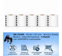 5X Etichette DK22205 Compatibile Brother TD4100N TD2130N TD QL800 QL700 62mm