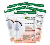 5x Garnier Skinactive Maschera in Tessuto Nutri Bomb Nutriente e Illuminante con Latte di Cocco per Pelli Secche e Spente - 5 Maschere Monouso