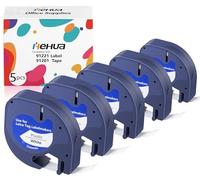 5x Hehua Compatibile con Dymo Letratag 91221 S0721610 Plastica Etichette | 12mm x 4m 91201 Nastri per Etichette, Compatibile per Letra tag XR LT100H LT110T Plus LT100T QX50 XM 2000 200B