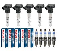 5x Hella Bobina Accensione + 5x Bosch Candela Laser Platino per Ford Focus II Da