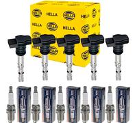 5x Hella Bobina Accensione + Beru Candela per Ford Focus II Da _ Hcp Dp 2.5