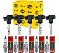 5x Hella Bobina Accensione + Champion Candela di per Ford Focus II Da _ Hcp Dp
