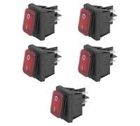 5x Interruttore ON-OFF a bilanciere, IP65, stagno, tasto rosso luminoso, bipolare DPST, marcatura 0-I, 2 posizioni, da pannello, foro 30x22mm, portata 220V 230V 16A, contatti 6,35mm, waterproof