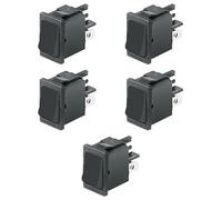 5x Interruttore ON-OFF a bilanciere, tasto nero, bipolare DPST, 2 posizioni, rettangolare, da pannello, a scatto autobloccante, foro 19x13mm, portata 220V 230V 6A, contatti ottone 4,8mm, basculante