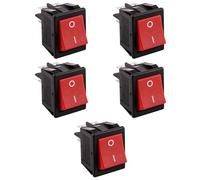 5x Interruttore ON-OFF a bilanciere, tasto rosso, bipolare DPST, marcatura 0-I, 2 posizioni, rettangolare, a scatto, da pannello, foro 31x22mm, portata 220V 230V 16A, contatti 6,35mm, basculante